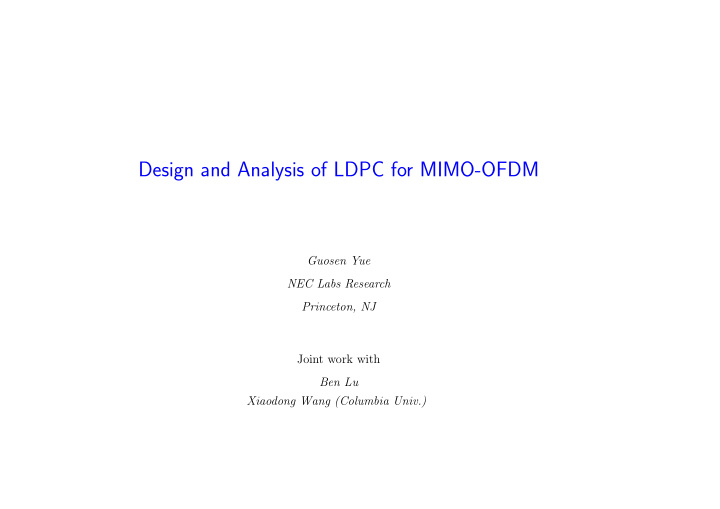 design and analysis of ldpc for mimo ofdm