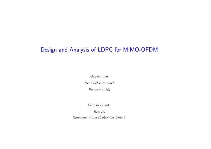 design and analysis of ldpc for mimo ofdm
