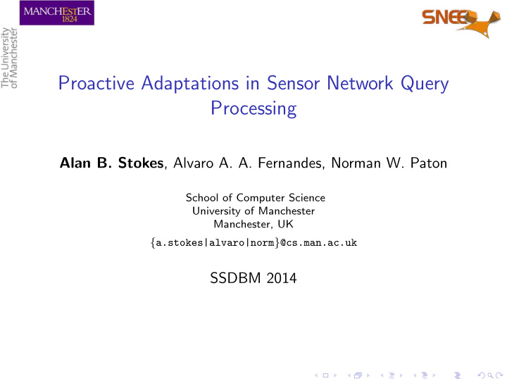 proactive adaptations in sensor network query processing