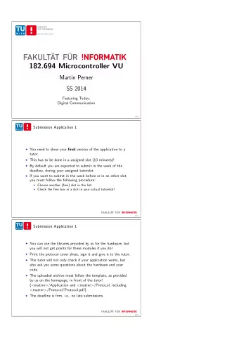 182.694 Microcontroller VU  Martin Perner  SS 2014  Featuring Today:  Digital Communication  160