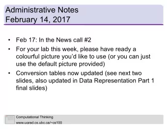 Administrative Notes  February 14, 2017    Feb 17: In the News call #2    For your lab this