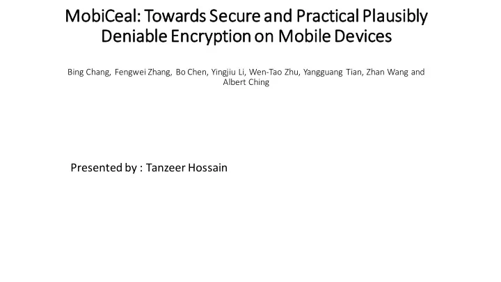 mobi obiceal tow owards secure and nd practical plausibly