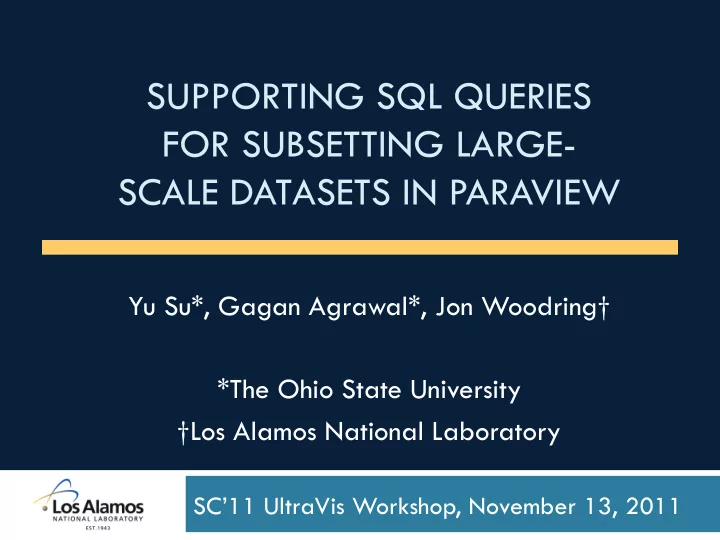supporting sql queries for subsetting large scale
