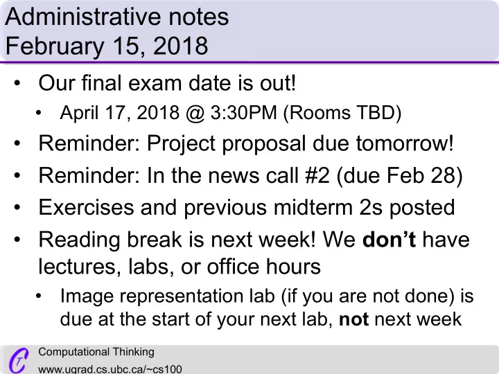 administrative notes february 15 2018