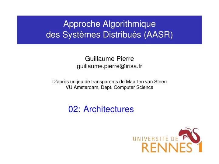 approche algorithmique des syst emes distribu es aasr