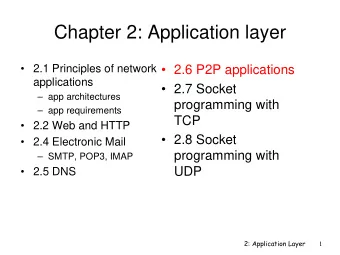 Chapter 2: Application layer   2.1 Principles of network   2.6 P2P applications  applications