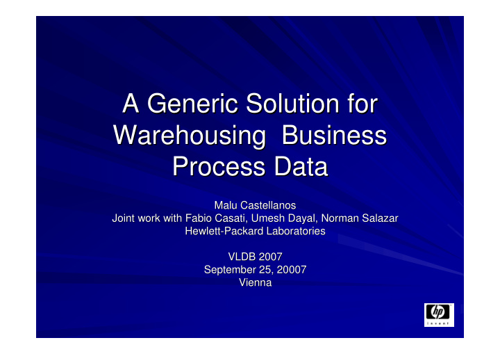 a generic solution for a generic solution for warehousing