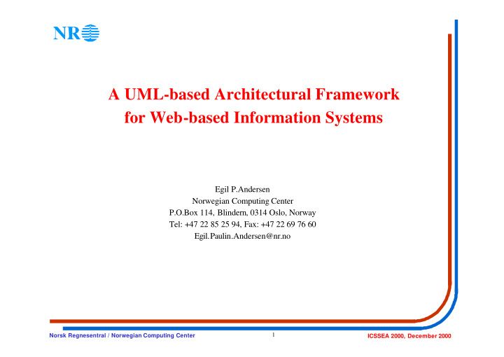 a uml based architectural framework for web based