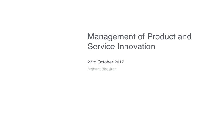 management of product and service innovation