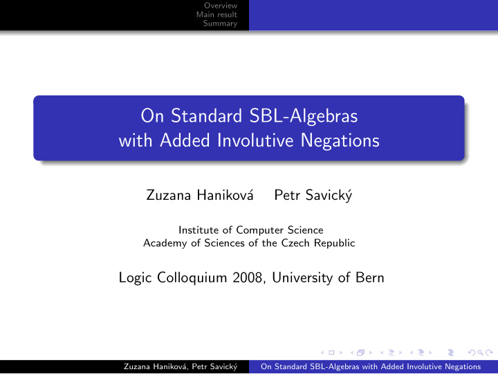 on standard sbl algebras with added involutive negations