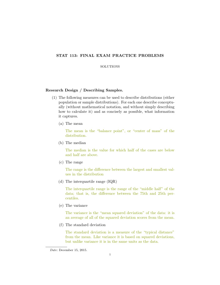 stat 113 final exam practice problems