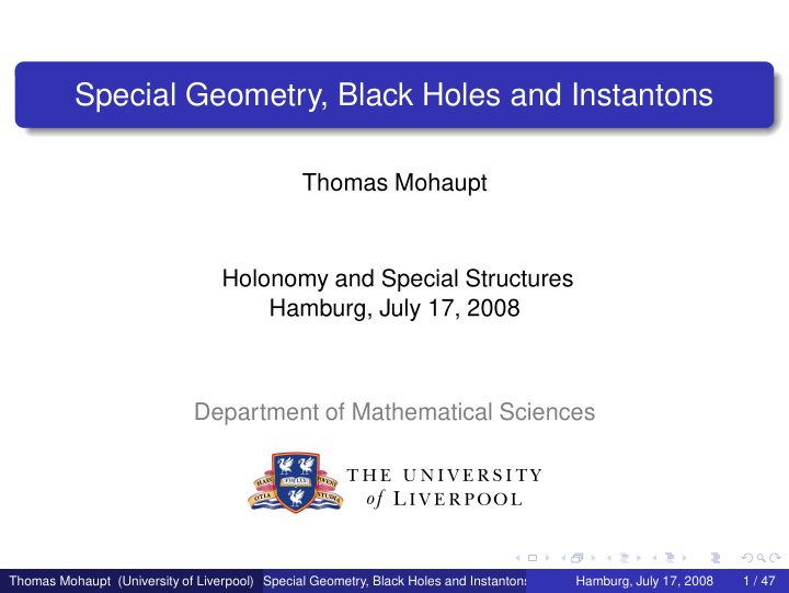 special geometry black holes and instantons