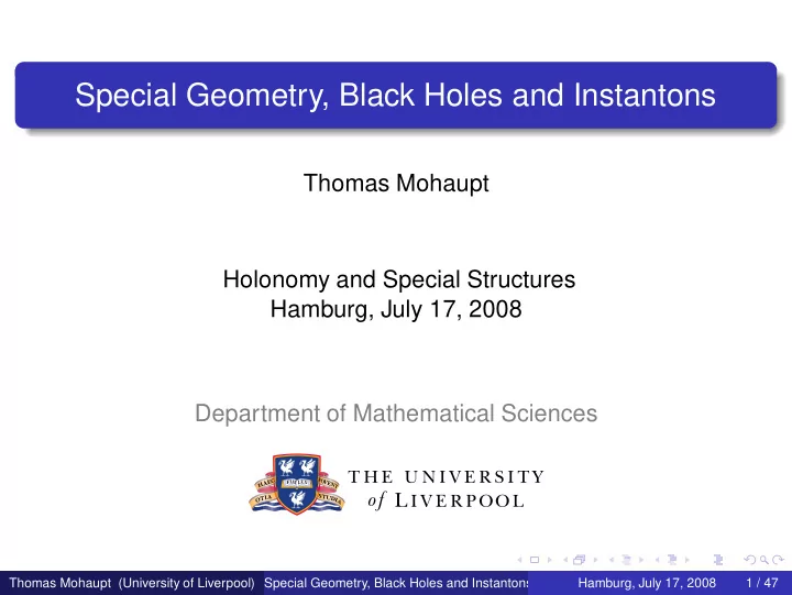 special geometry black holes and instantons