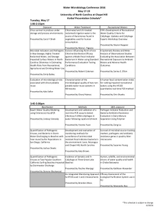 Water  Microbiology  Conference  2016  May  17-19  University  of  North