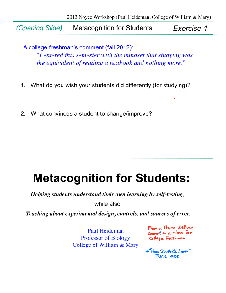 metacognition for students