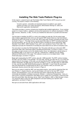 Installing The Web Tools Platform Plug-ins  In this column, I present how to get The Eclipse Web