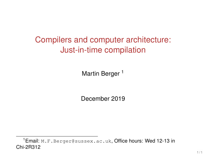compilers and computer architecture just in time