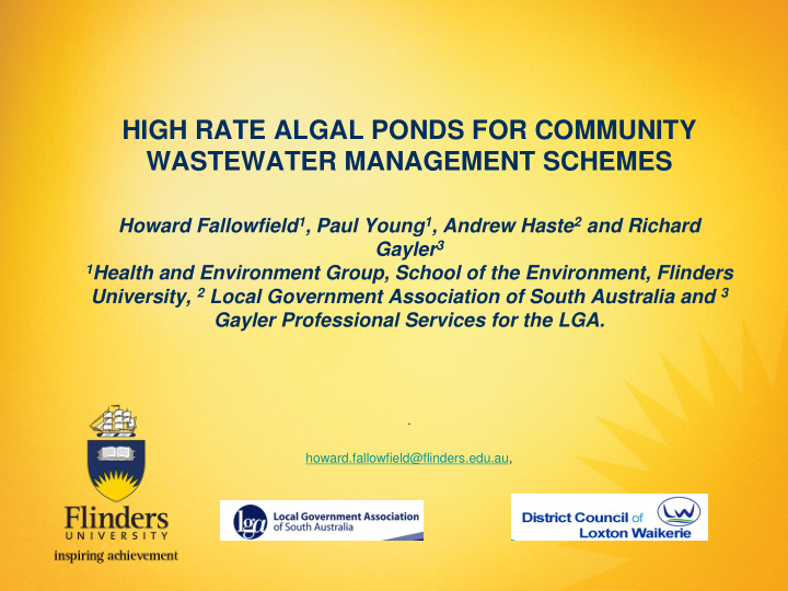 high rate algal ponds for community wastewater management