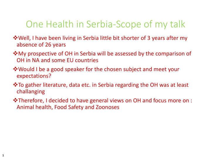 one health in serbia scope of my talk