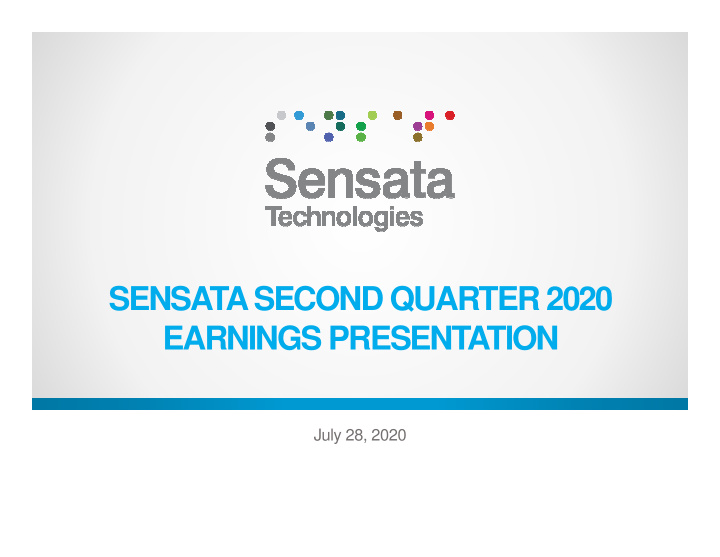 sensata second quarter 2020 earnings presentation
