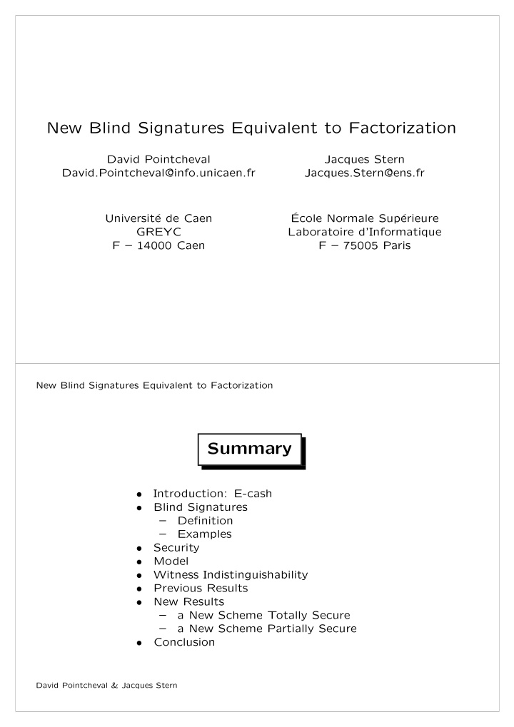 new blind signatures equivalent to factorization