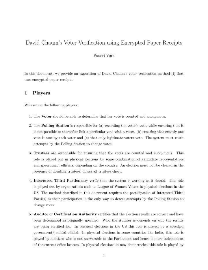 david chaum s voter verification using encrypted paper
