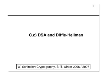 C.c) DSA and Diffie-Hellman  W. Schindler: Cryptography, B-IT, winter 2006 / 2007  2  C.73  DSA