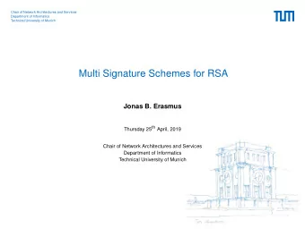 Multi Signature Schemes for RSA  Jonas B. Erasmus Thursday 25 th April, 2019  Chair of Network