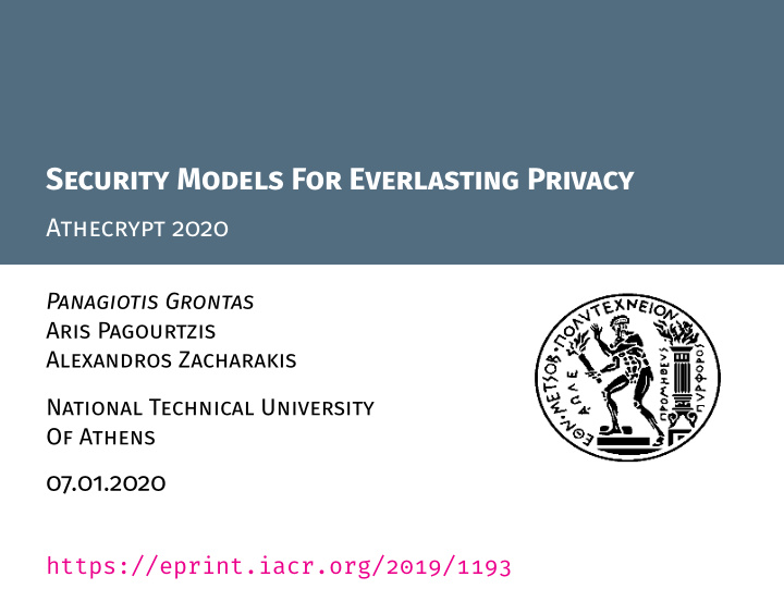 security models for everlasting privacy