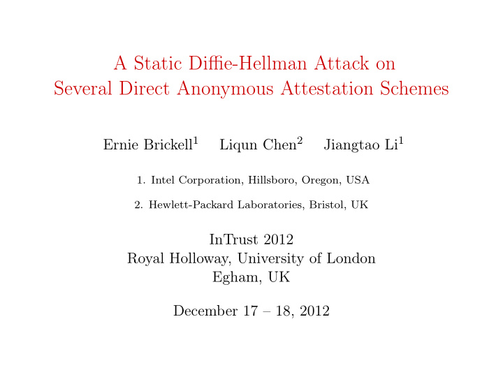 a static diffie hellman attack on several direct