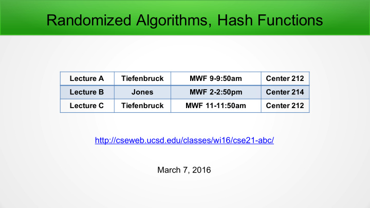 randomized algorithms hash functions