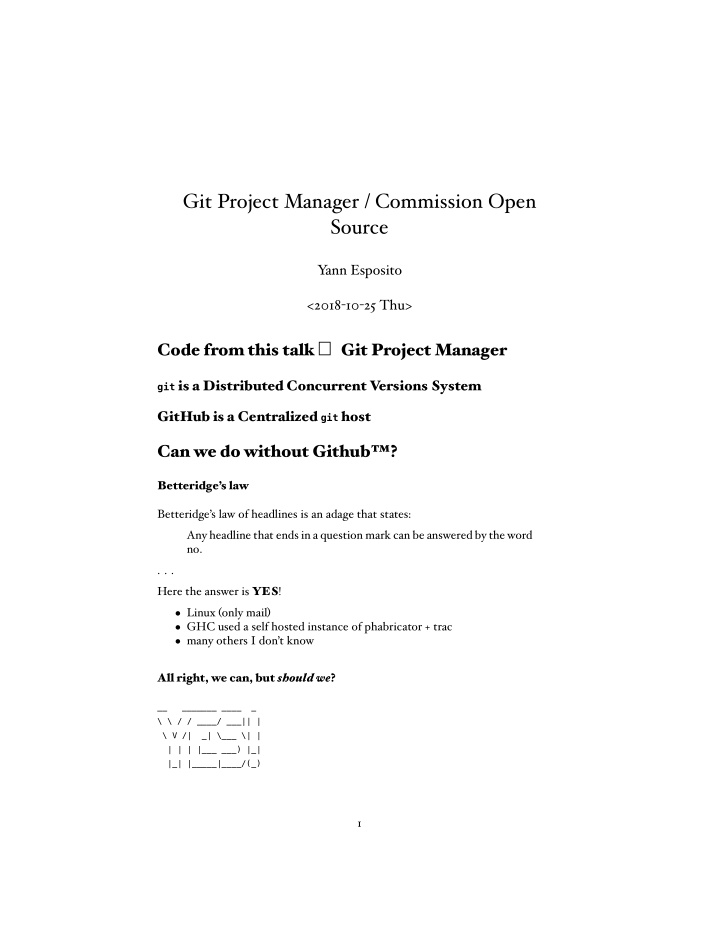 git project manager commission open source