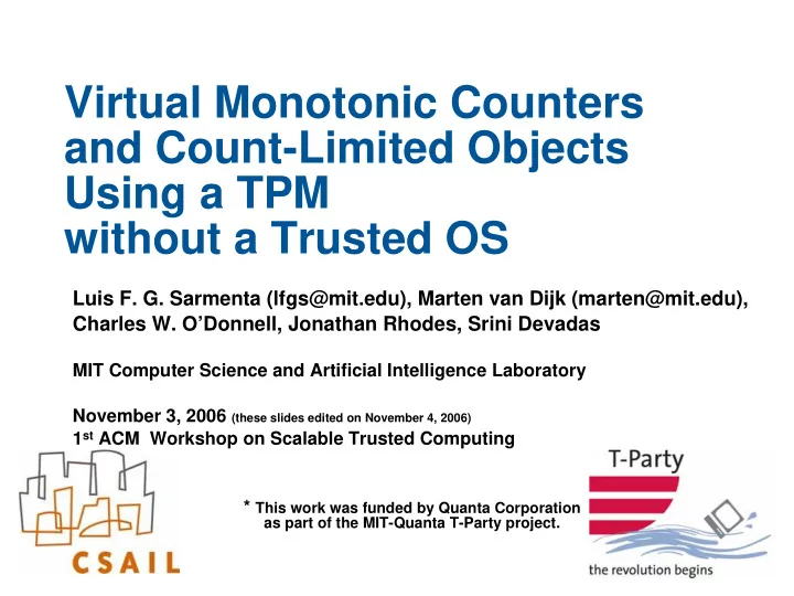 virtual monotonic counters and count limited objects