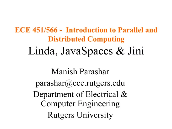 linda javaspaces jini