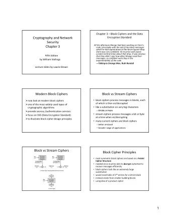 Cryptography and Network Encryption Standard  Security All the afternoon Mungo had been working on