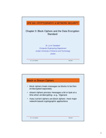 Chapter 3: Block Ciphers and the Data Encryption  Standard  Dr. Loai Tawalbeh  Computer