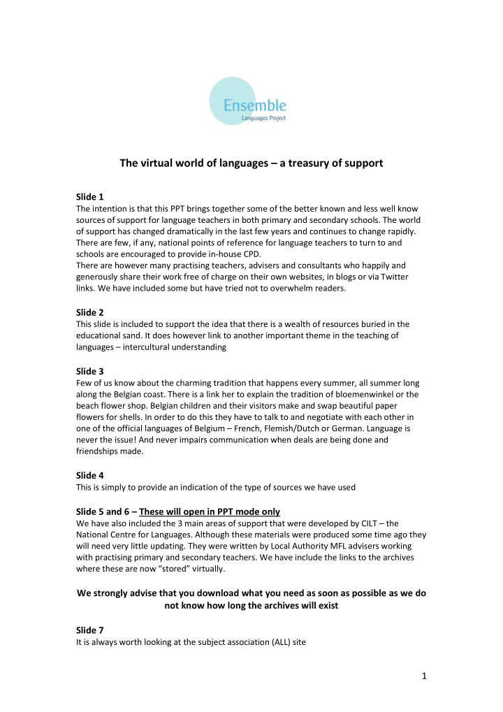 the virtual world of languages a treasury of support