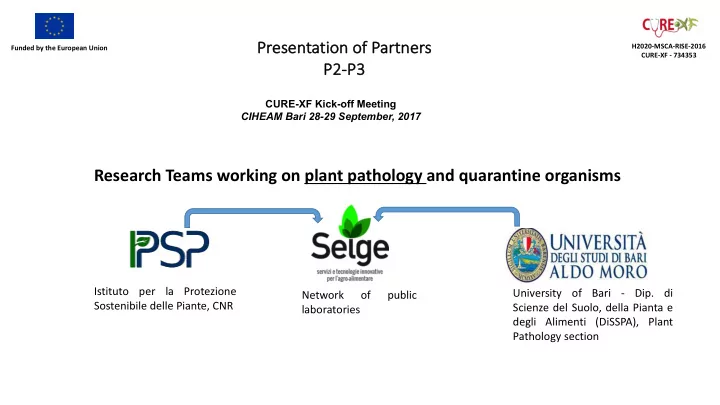 research teams working on plant pathology and quarantine