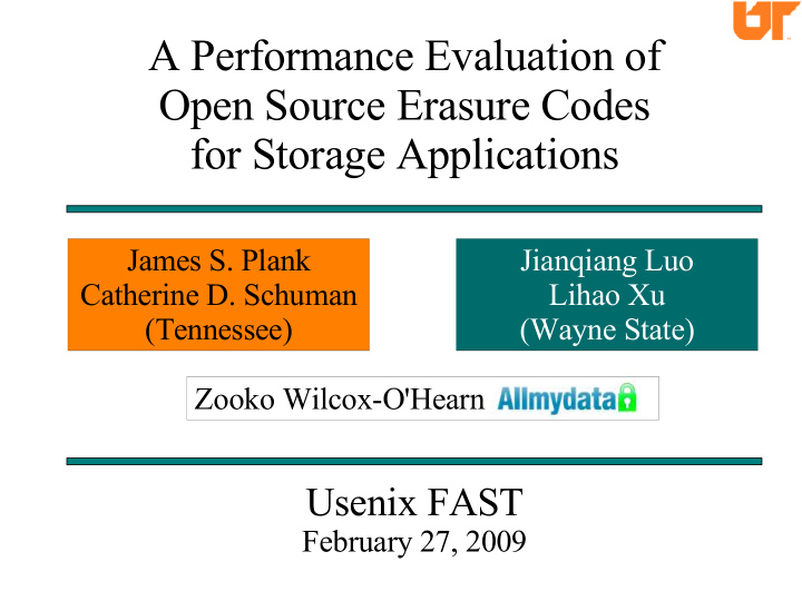 a performance evaluation of open source erasure codes for