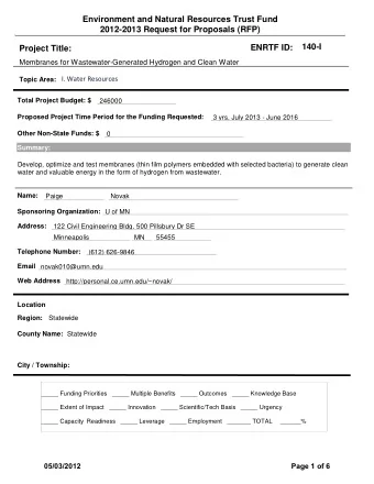 Environment and Natural Resources Trust Fund  2012-2013 Request for Proposals (RFP)  140-I  ENRTF