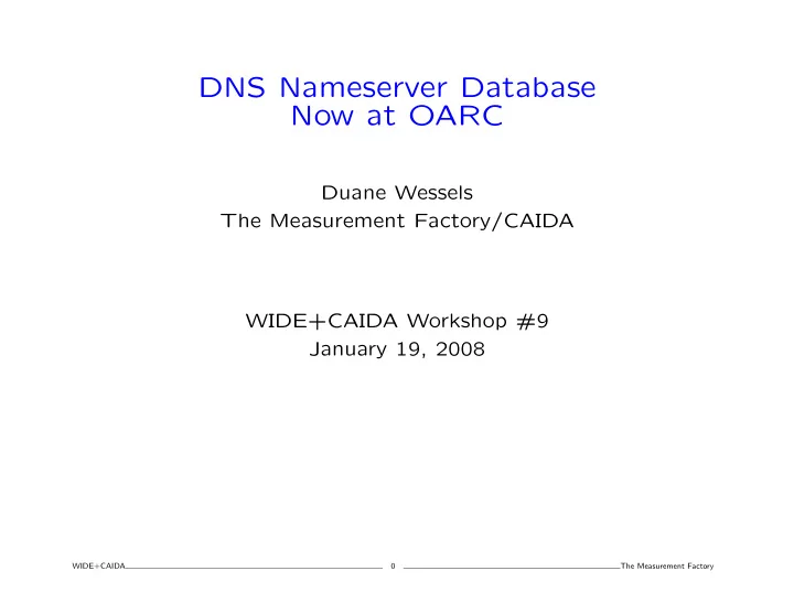 dns nameserver database now at oarc