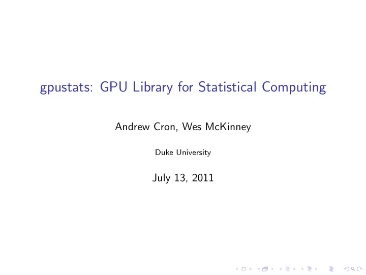 gpustats gpu library for statistical computing