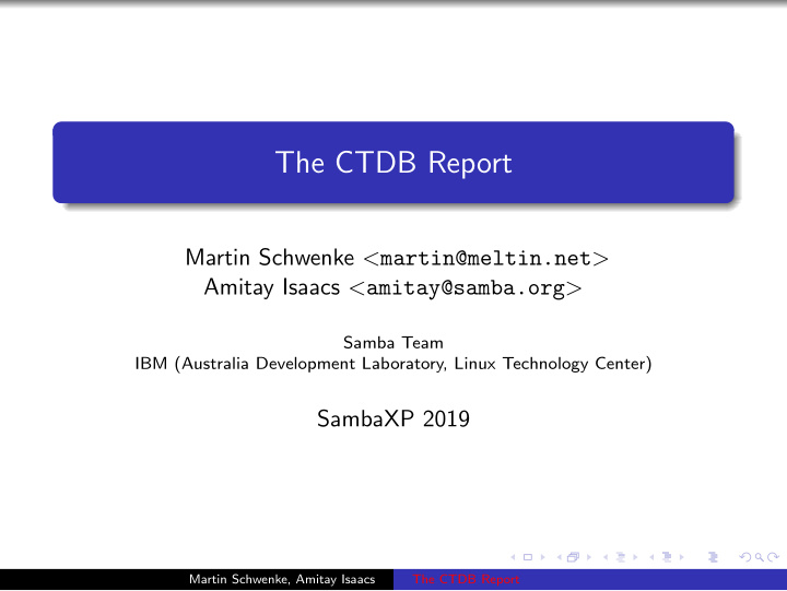 the ctdb report
