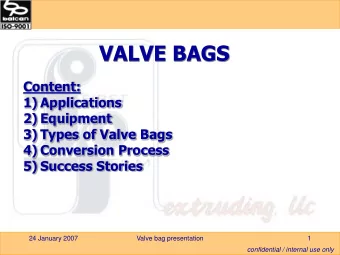 VALVE BAGS  Content:  1) Applications  2) Equipment  3) Types of Valve Bags  4) Conversion Process