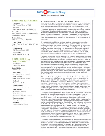 Q2 2007 CONFERENCE CALL  C O R P O R A T E  P A R T I C I P A N T S  CAUTION REGARDING