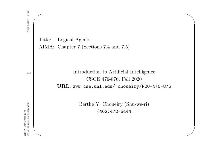 title logical agents aima chapter 7 sections 7 4 and 7 5
