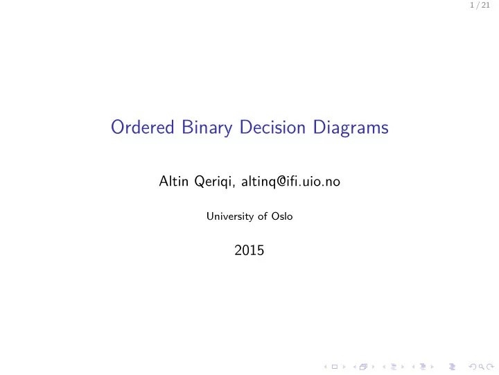ordered binary decision diagrams