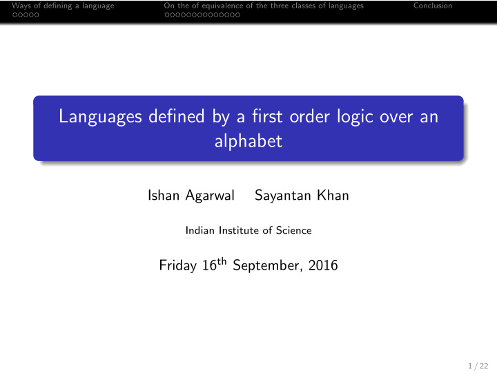 languages defined by a first order logic over an alphabet