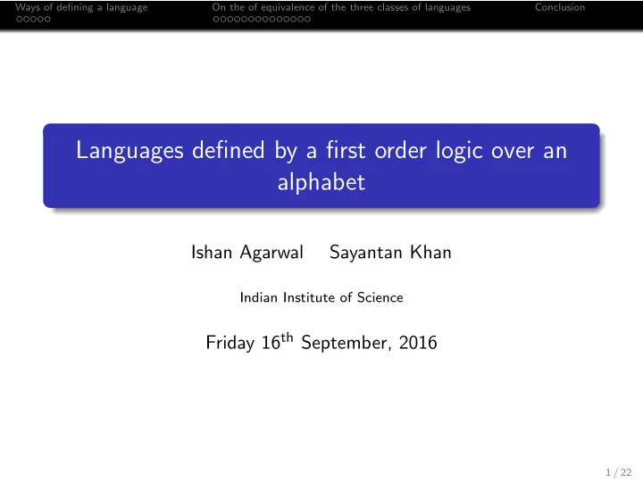 languages defined by a first order logic over an alphabet