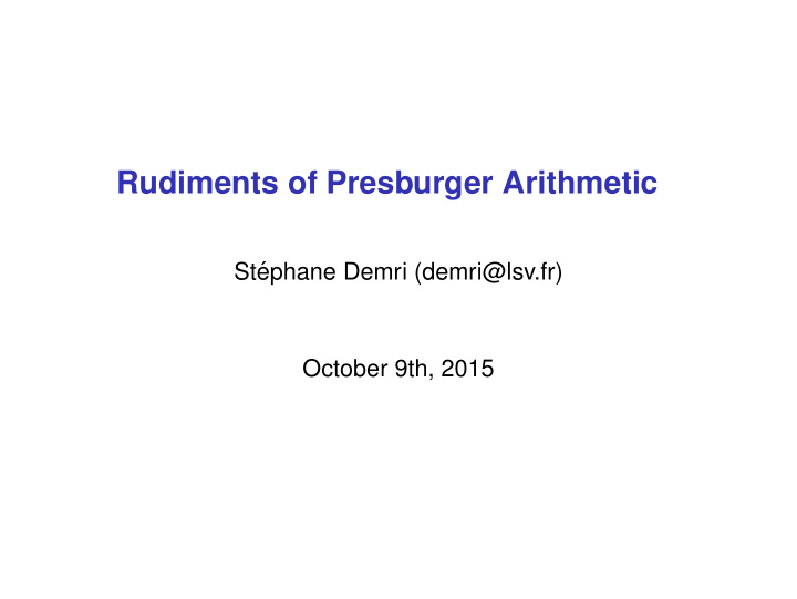 rudiments of presburger arithmetic